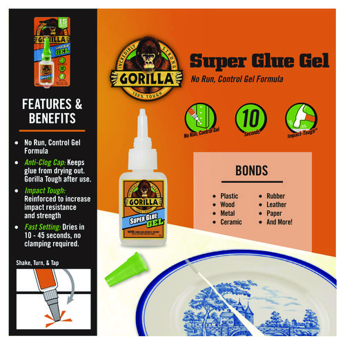 Super Glue Gel, 0.88 oz, Dries Clear