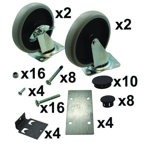 5-Inch Swivel and Rigid Plate Caster Kit with Hardware, Gray
