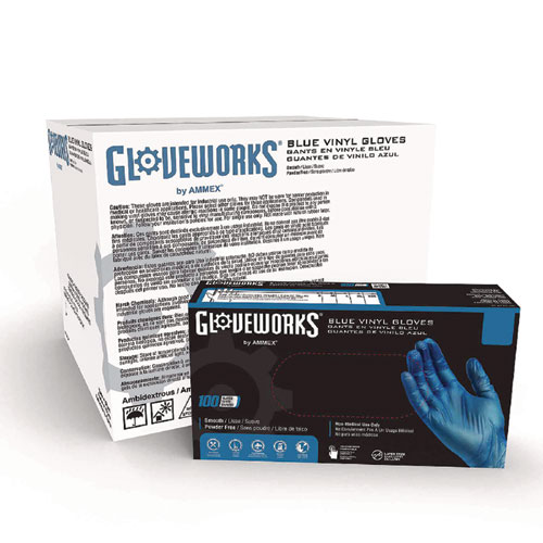 Industrial Vinyl Gloves, Powder-Free, 3 mil, Medium, Blue, 100 Gloves/Box, 10 Boxes/Carton