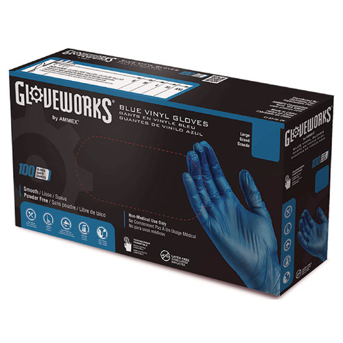 Industrial Vinyl Gloves, Powder-Free, 3 mil, Large, Blue, 100 Gloves/Box, 10 Boxes/Carton