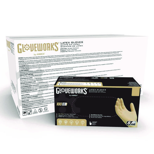 Latex Disposable Gloves, Extra Thick, 6 mil, Medium, Ivory, 100 Gloves/Box, 10 Boxes/Carton