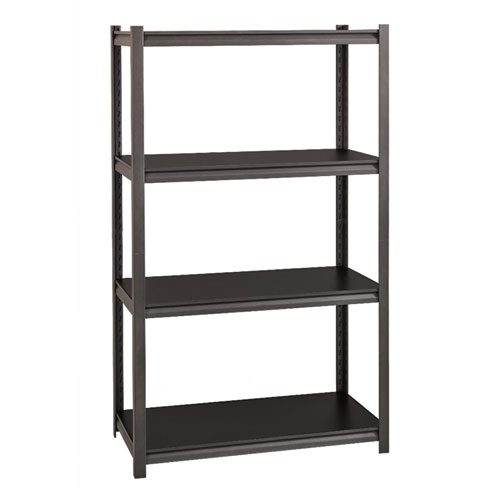 Steel Shelving Unit with Laminate Shelves, Four-Shelf, 36w x 18d x 60h, Steel, Black/Gun Metal Gray