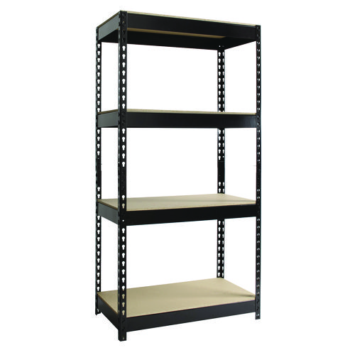 Steel Shelving with Particleboard Shelves, Four-Shelf, 30w x 16d x 60h, Steel, Black
