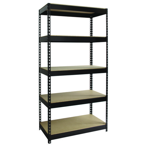 Steel Shelving with Particleboard Shelves, Five-Shelf, 36w x 18d x 72h, Steel, Black