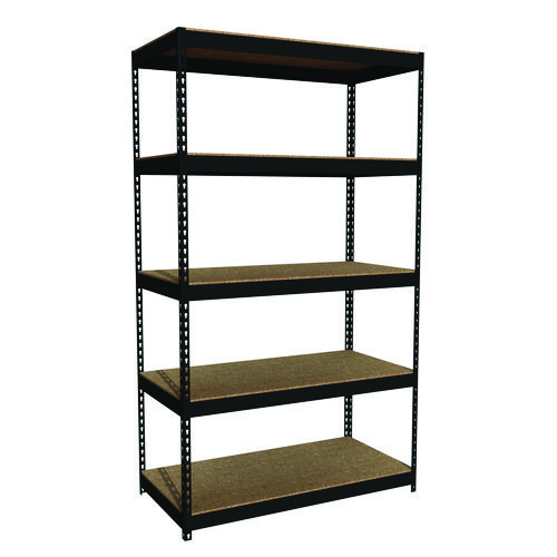 Steel Shelving Unit with Particleboard Shelves, Five-Shelf, 48w x 24d x 84h, Steel, Black