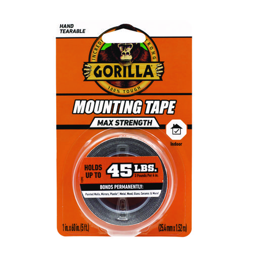 Max Strength Mounting Tape, Permanent, Holds Up to 45 lb (3 lbs per 4 in), 1 x 60, Black