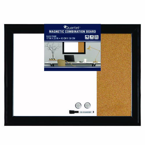 Home Decor Combo Magnetic Dry Erase/Bulletin Board, 23" x 17", Tan/White Surface, Black Wood Frame