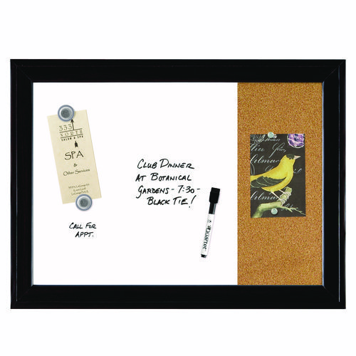 Home Decor Combo Magnetic Dry Erase/Bulletin Board, 23" x 17", Tan/White Surface, Black Wood Frame