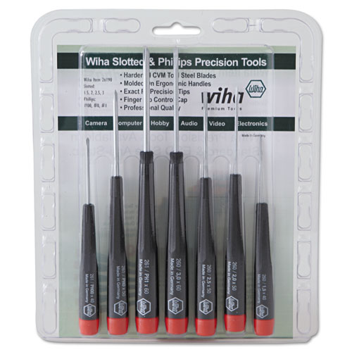 7-Piece Precision Screwdriver Set, 4 Slotted, 3 Phillips, Steel Alloy Blade