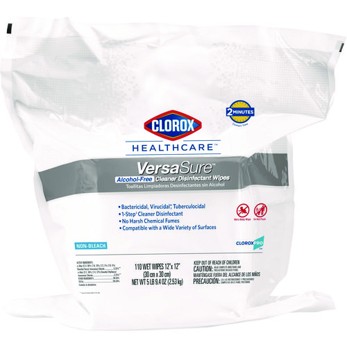 VersaSure Cleaner Disinfectant Wipes, 1-Ply, 12 x 12, Fragranced, White, 110/Pouch