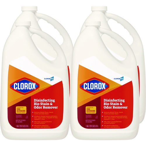 Disinfecting Bio Stain and Odor Remover, Fragranced, 128 oz Refill Bottle, 4/Carton