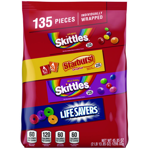 Skittles, Starburst and Life Savers Fun Size Fruity Candy Assortment, 45.85 oz Bag, 135 Pieces, Individually Wrapped