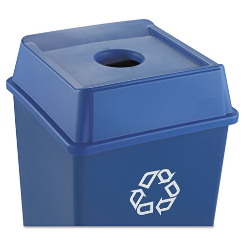 Image of Rubbermaid® Commercial Untouchable Bottle And Can Recycling Top, Round Opening,  20.13W X 20.13D X 6.25H, Blue