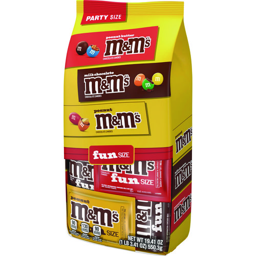 M and M'S Milk Chocolate, Peanut and Peanut Butter Variety Pack Fun Size Chocolate Candy Assortment, 19.41 oz Bag