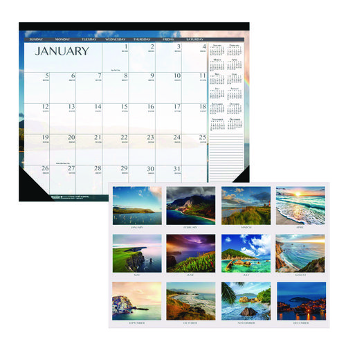 Recycled Earthscapes Desk Pad Calendar, Seascapes Photography, 18.5 x 13, Black Binding/Corners,12-Month (Jan to Dec): 2025