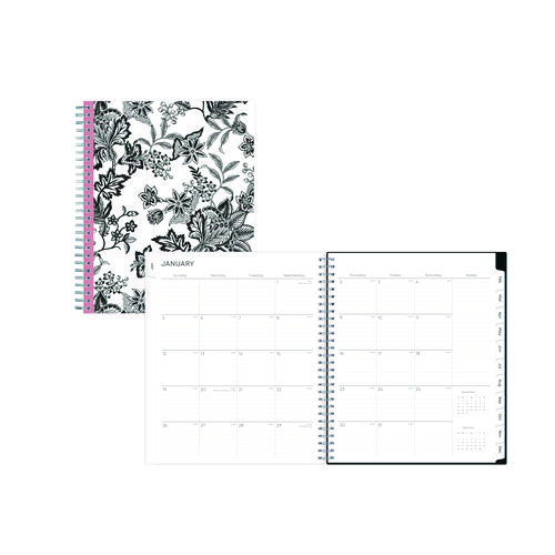 Analeis Monthly Planner, Floral Artwork, 10 x 8, White/Black/Coral Cover, 12-Month (Jan to Dec): 2025