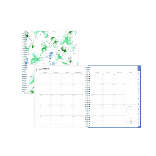 Blue Sky® Lindley Monthly Planner, Lindley Floral Artwork, 10 X 8, White/Blue/Green Cover, 12-Month (Jan To Dec): 2024