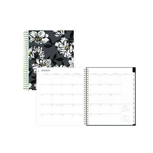 Baccara Dark Monthly Planner, Floral Artwork, 10 x 8, Gray/Black/Gold Cover, 12-Month (Jan to Dec): 2025