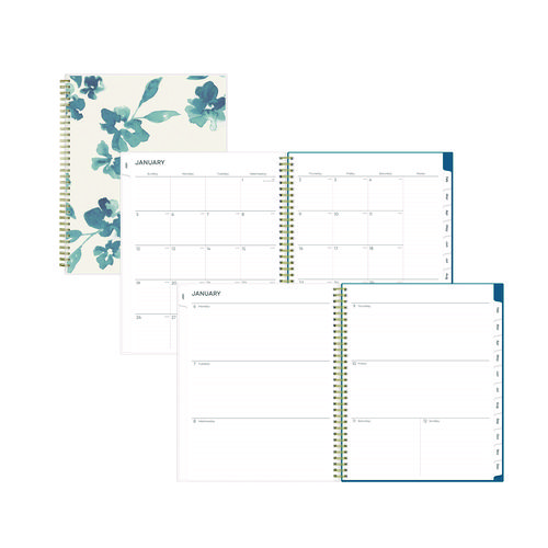 Bakah Blue Weekly/Monthly Planner, Floral Artwork, 11 x 8.5, Blue/White Cover, 12-Month (Jan to Dec): 2025