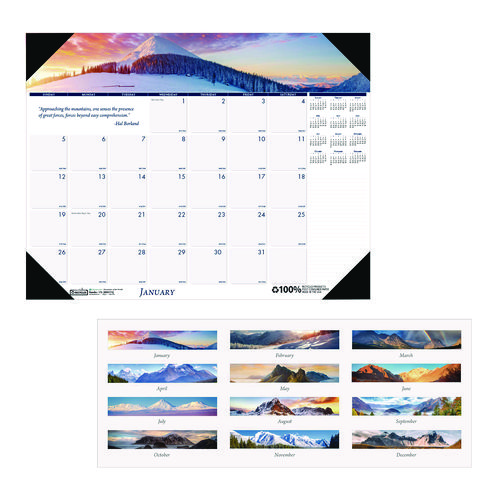 Earthscapes Recycled Monthly Desk Pad Calendar, Mountains of the World Photos, 22 x 17, Black Corners,12-Month(Jan-Dec): 2025