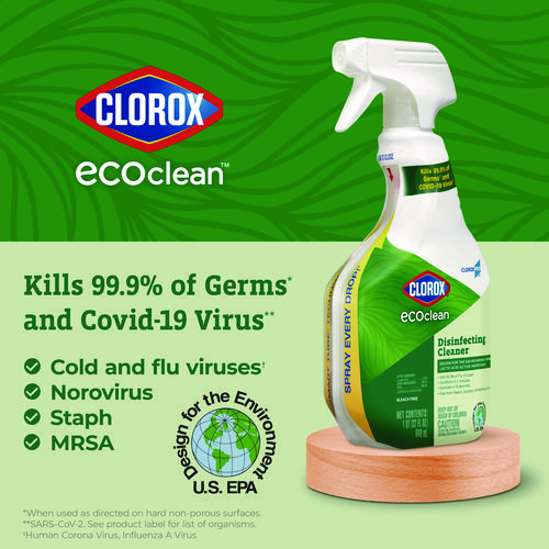 Clorox Pro EcoClean Disinfecting Cleaner, Unscented, 128 oz Refill Bottle, 4/Carton