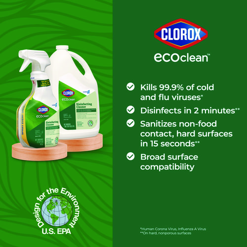 Clorox Pro EcoClean Disinfecting Cleaner, Unscented, 128 oz Refill Bottle, 4/Carton