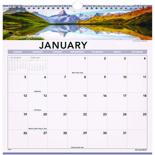 Landscape Monthly Wall Calendar, Landscapes Photography, 12 x 12, White/Multicolor Sheets, 12-Month (Jan to Dec): 2025