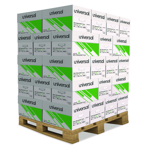30% Recycled Copy Paper, 92 Bright, 20 lb Bond Weight, 8.5 x 11, White, 500 Sheets/Ream, 10 Reams/Carton, 40 Cartons/Pallet
