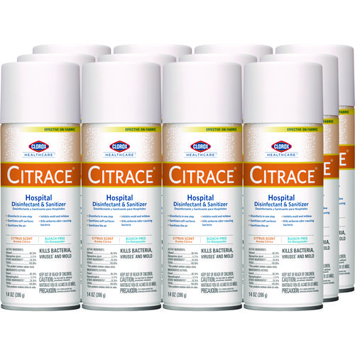 Citrace Hospital Disinfectant and Deodorizer, Citrus, 14 oz Aerosol Spray, 12/Carton