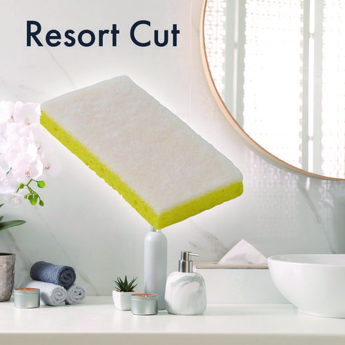 Resort Cut Scrub Sponge, Light Duty, 6.25 x 3.18, White/Yellow, 40/Carton