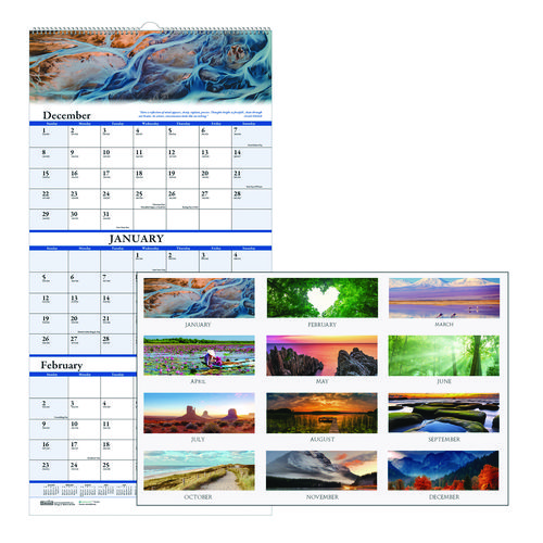 Earthscapes Recycled 3-Month Vertical Wall Calendar, Scenic Landscape Photography, 12.25 x 26, 14-Month: Dec 2024 to Jan 2026