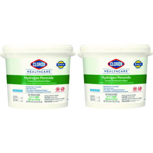 Hydrogen Peroxide Cleaner Disinfectant Wipes, 11 x 12, Unscented, White, 185/Canister, 2 Canisters/Carton