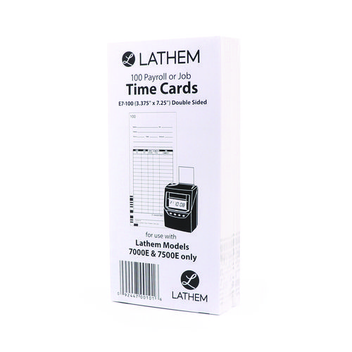 Time Clock Cards for Lathem Time 7000E, Two Sides, 3.5 x 7.25, 100/Pack