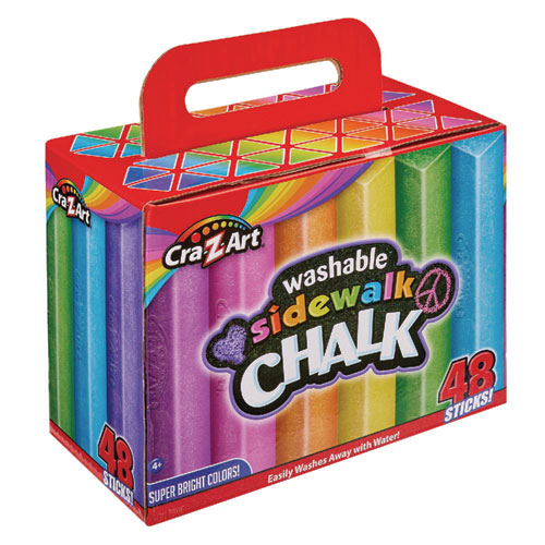 Washable Sidewalk Chalk, Triangle Shaped, 12.63", 48 Assorted Bright Colors, 48 Sticks/Set