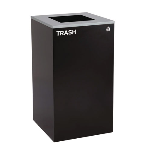 29 Gallon Trash/Recycling Cans, Steel, Blue Mixed Recycling Can with Square Lid, Black Trash Can with Square Lid