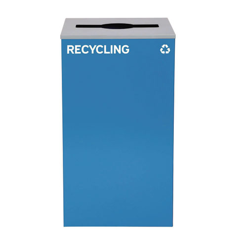 29 Gallon Trash/Recycling Cans, Steel, Blue Recycling with Mixed Lid, Black Trash Can with Square Lid