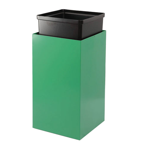 29 Gallon Trash/Recycling Cans, Steel, Green Mixed Recycling Can with Square Lid, Black Trash Can with Square Lid