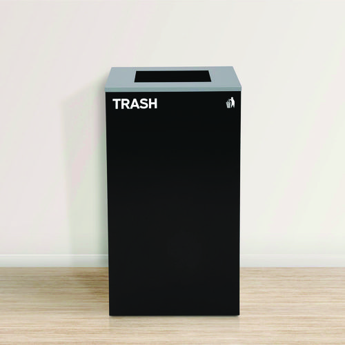 29 Gallon Trash/Recycling Cans, Steel, Green Mixed Recycling Can with Mixed Lid, Black Trash Can with Square Lid