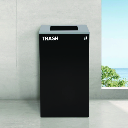 29 Gallon Trash/Recycling Cans, Steel, Green Mixed Recycling Can with Mixed Lid, Black Trash Can with Square Lid