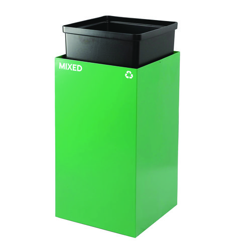 29 Gallon Trash/Recycling Cans, Steel, Green Mixed Recycling Can with Mixed Lid, Black Trash Can with Square Lid