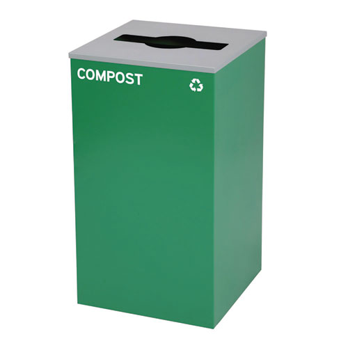 29 Gallon Trash/Recycling Cans, Steel, Green Compost Can with Mixed Lid, Black Trash Can with Square Lid