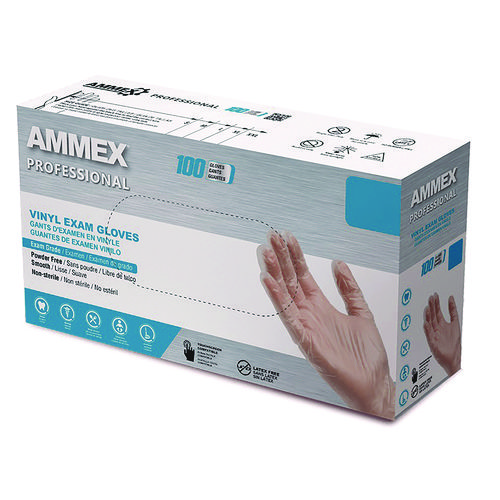 Vinyl Exam Gloves, Powder-Free, X-Large, Clear, 100/Box