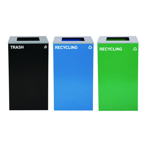 29 Gallon Trash/Recycling Cans, Steel, Blue Recycling Can, Green Recycling Can, Black Trash Can with Square Lids