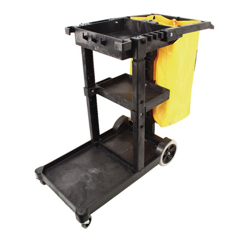 Janitorial Cart, Plastic, 3 Shelves, 1 Bin, 20.5" x 48" x 38", Yellow