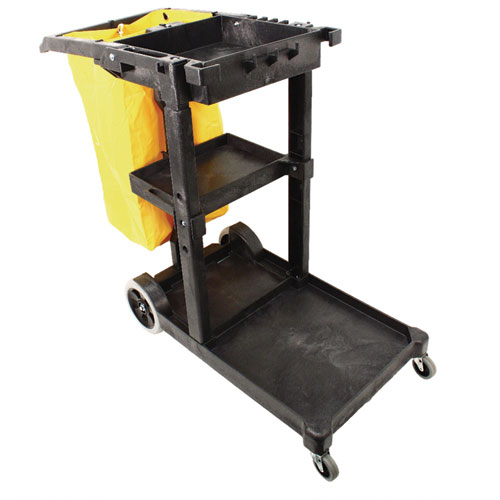 Janitorial Cart, Plastic, 3 Shelves, 1 Bin, 20.5" x 48" x 38", Yellow