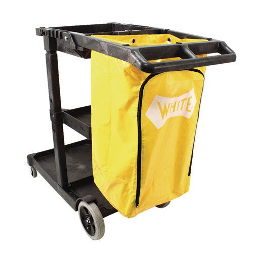 Janitorial Cart, Plastic, 3 Shelves, 1 Bin, 20.5" x 48" x 38", Yellow