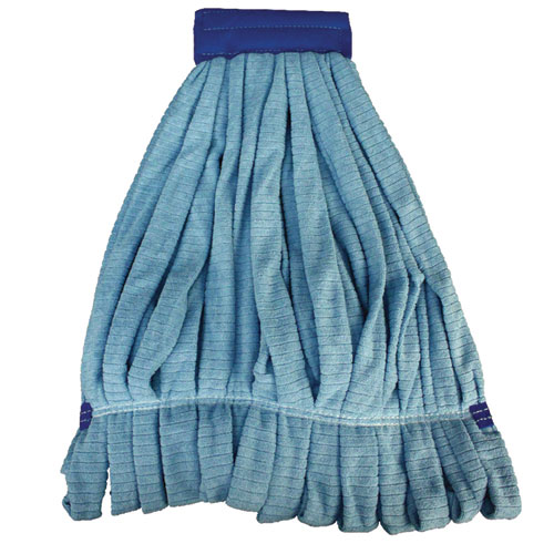 Microfiber Tube Wet Mops, Large, 5" Headband, Blue, 12/Carton