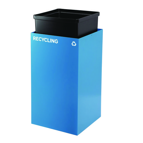 29 Gallon Trash/Recycling Cans, Steel, Blue Recycling Can and Black Trash Can w/Sq Lid, Green Recycling Can with Mixed Lid