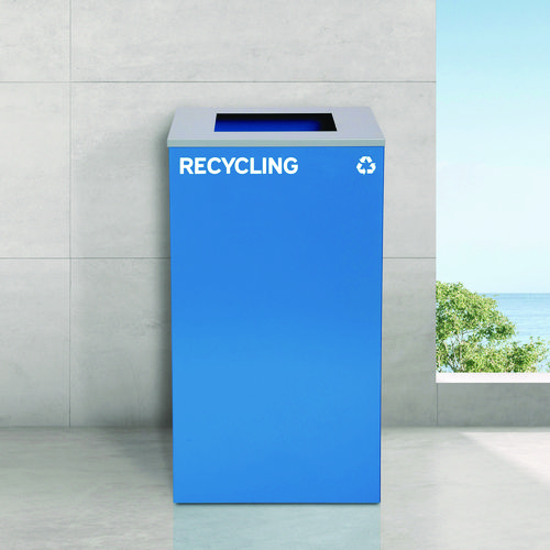 29 Gallon Trash/Recycling Cans, Steel, Blue Recycling and Black Trash Cans w/Square Lid, Green Mixed Recycling Can Mixed Lid