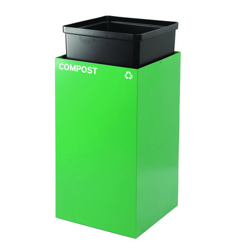 29 Gallon Trash/Recycling Cans, Steel, Blue Recycling Can w/Circle Lid, Green Compost w/Mixed Lid, Black Trash w/Square Lid